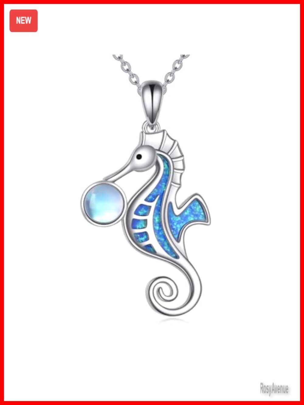 Seahorse Necklace Sterling Silver Opal Moonstone Pendant Gift for Women
